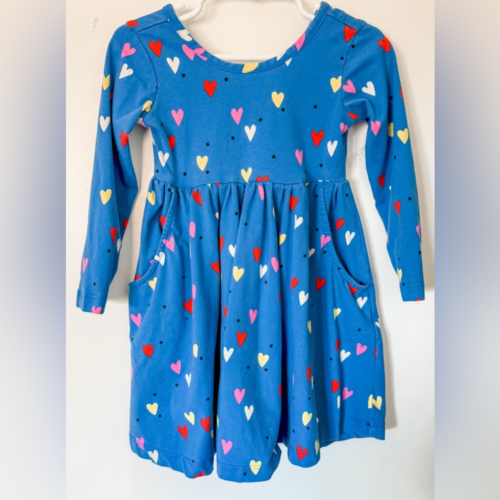 Hanna Andersson Valentines Print Skater Dress Blue Multi Heart Size 3T